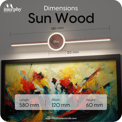 Murphy 16W+2W LED Mirror Light | 3 Color Changing (White/Warm/Natural) | Wooden Finish – Sun Design, Modern Over Mirror Bathroom/Dressing Table Light