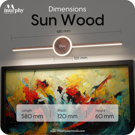 Murphy 16W+2W LED Mirror Light | 3 Color Changing (White/Warm/Natural) | Wooden Finish – Sun Design, Modern Over Mirror Bathroom/Dressing Table Light