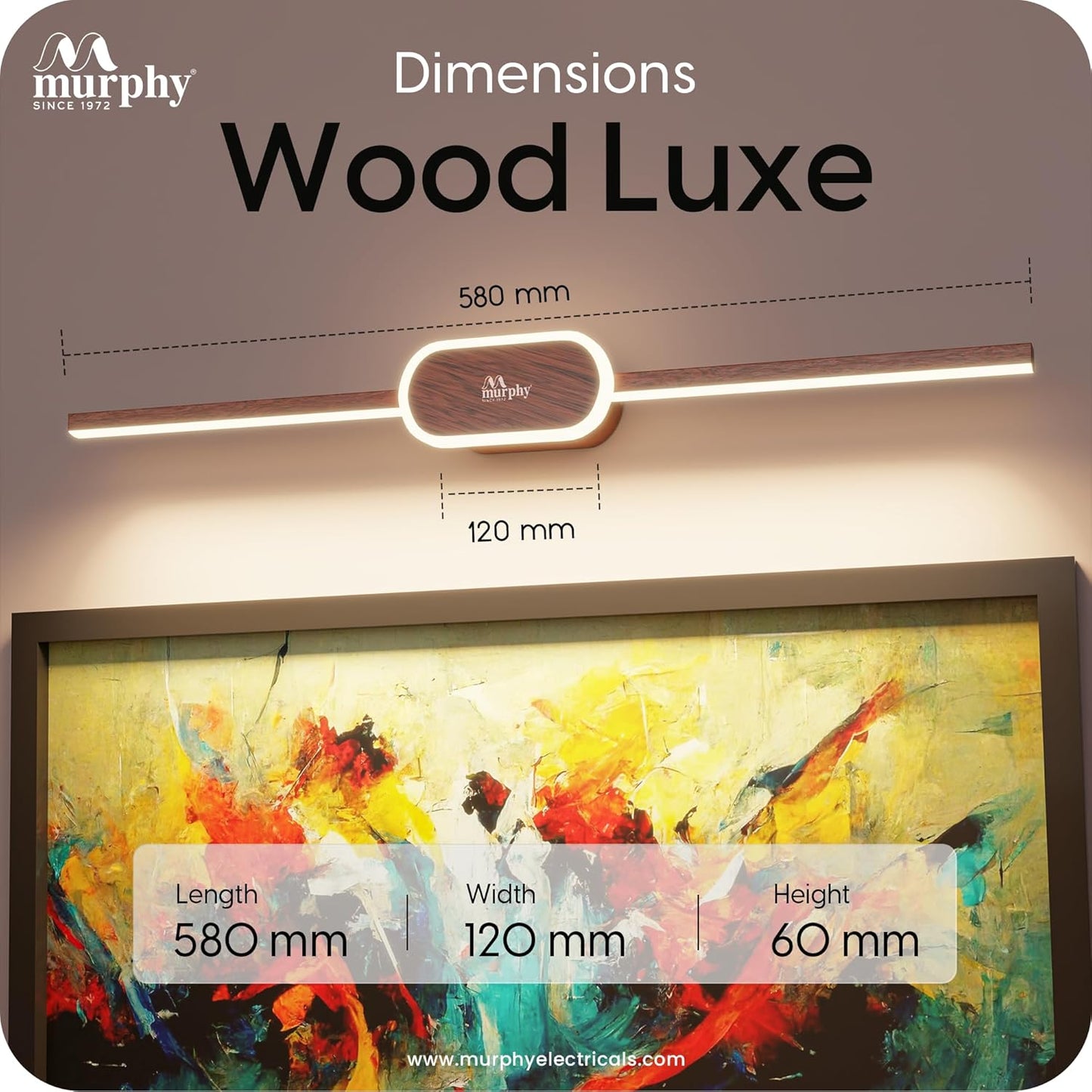 Murphy 16W+2W LED Mirror Light | 3 Color Changing (White/Warm/Natural) | Wooden Finish, Modern Over Mirror Bathroom/Dressing Table Light | Pack of 1 | 2-Year Warranty