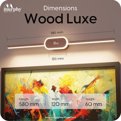 Murphy 16W+2W LED Mirror Light | 3 Color Changing (White/Warm/Natural) | Wooden Finish, Modern Over Mirror Bathroom/Dressing Table Light | Pack of 1 | 2-Year Warranty