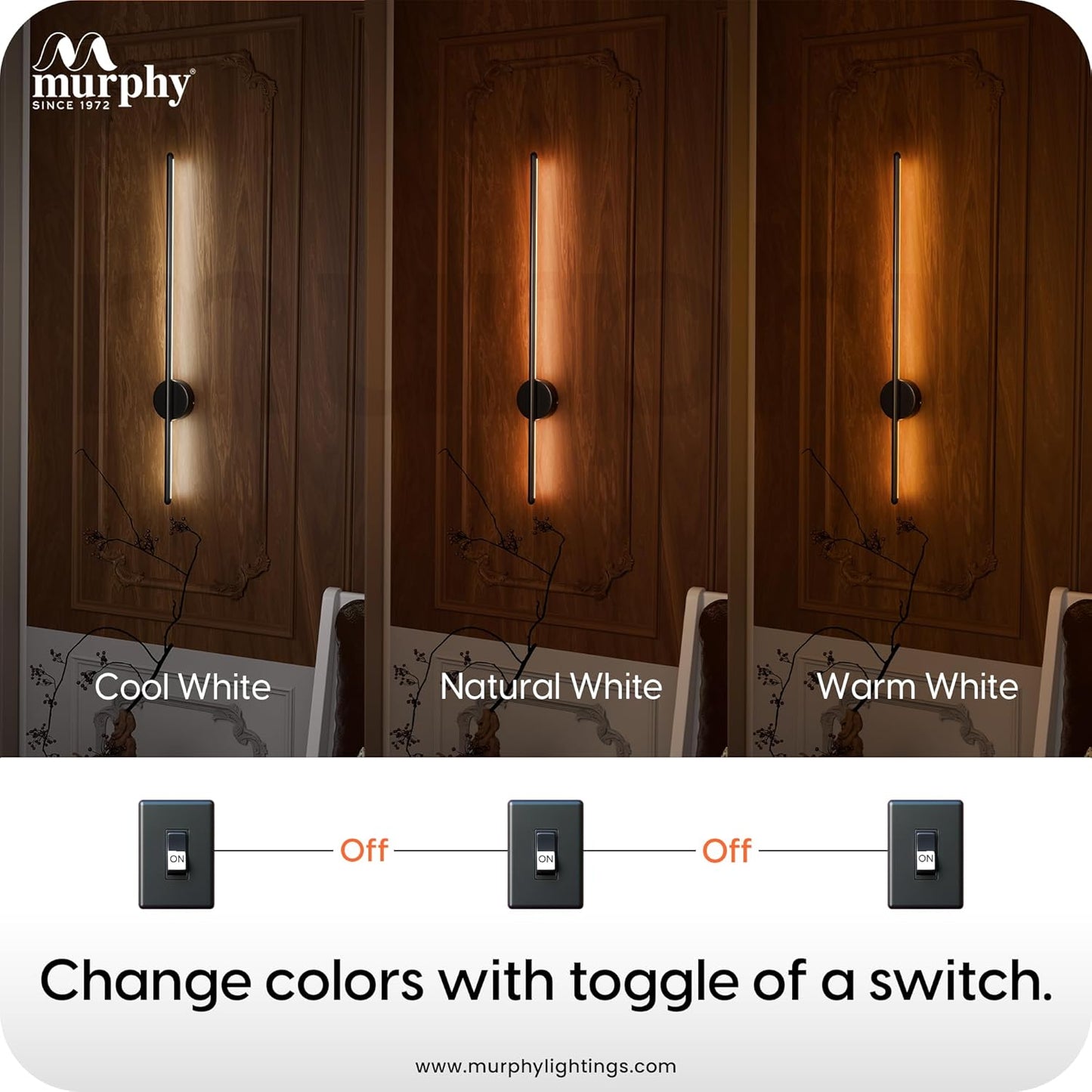Murphy LED (Wall Highlighter) - 12W, 3-in-1 Color Changing, Modern Black Finish Wall Sconce Light Stylish Home Decor