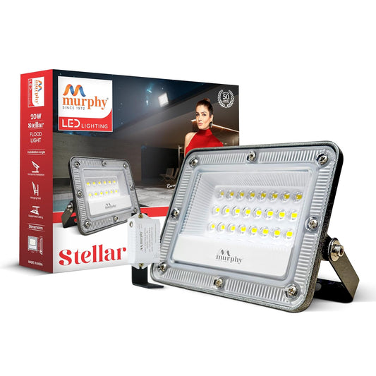 Murphy Stellar 20W LED Flood Light with Day-Night Sensor & Driver, Cool White 6500K, IP66 Waterproof, Outdoor Security & Landscape Lighting, BIS Approved