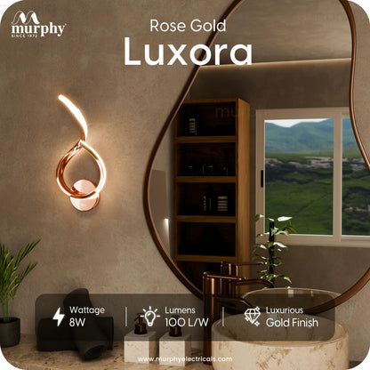 Murphy Luxora Elegant LED Wall Lamp for Home – 2 Years Warranty – Modern Aluminium Light with 3 Color Modes (Rose Gold)