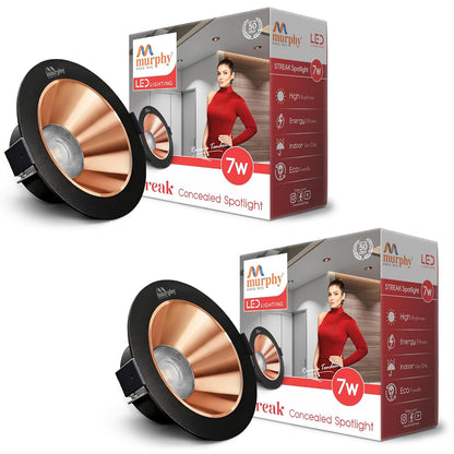 Murphy 7W Streak LED Down Light BL+Copper Finish, Natural White Light, Round,Recessed Ceiling LED Light, Suited for 3 inch Junction Box/Concealed Box (2 Years Warranty)