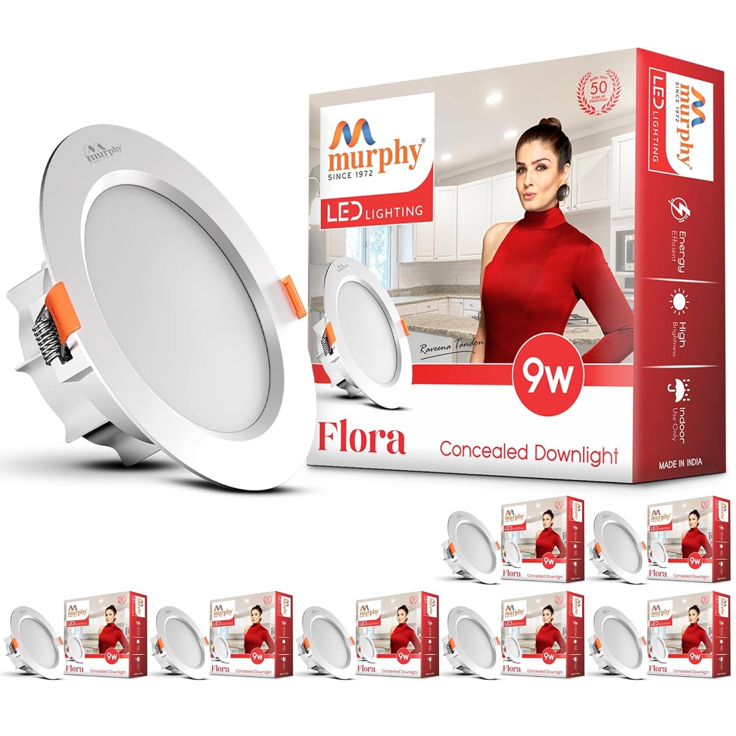 Murphy Flora 9W LED Down Light, Cool White Light, Round, Recessed Ceiling LED Light, Suited for 3 inch Junction Box/Concealed Box (2 Years Warranty)