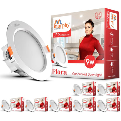 Murphy Flora 9W LED Down Light, Cool White Light, Round, Recessed Ceiling LED Light, Suited for 3 inch Junction Box/Concealed Box (2 Years Warranty)