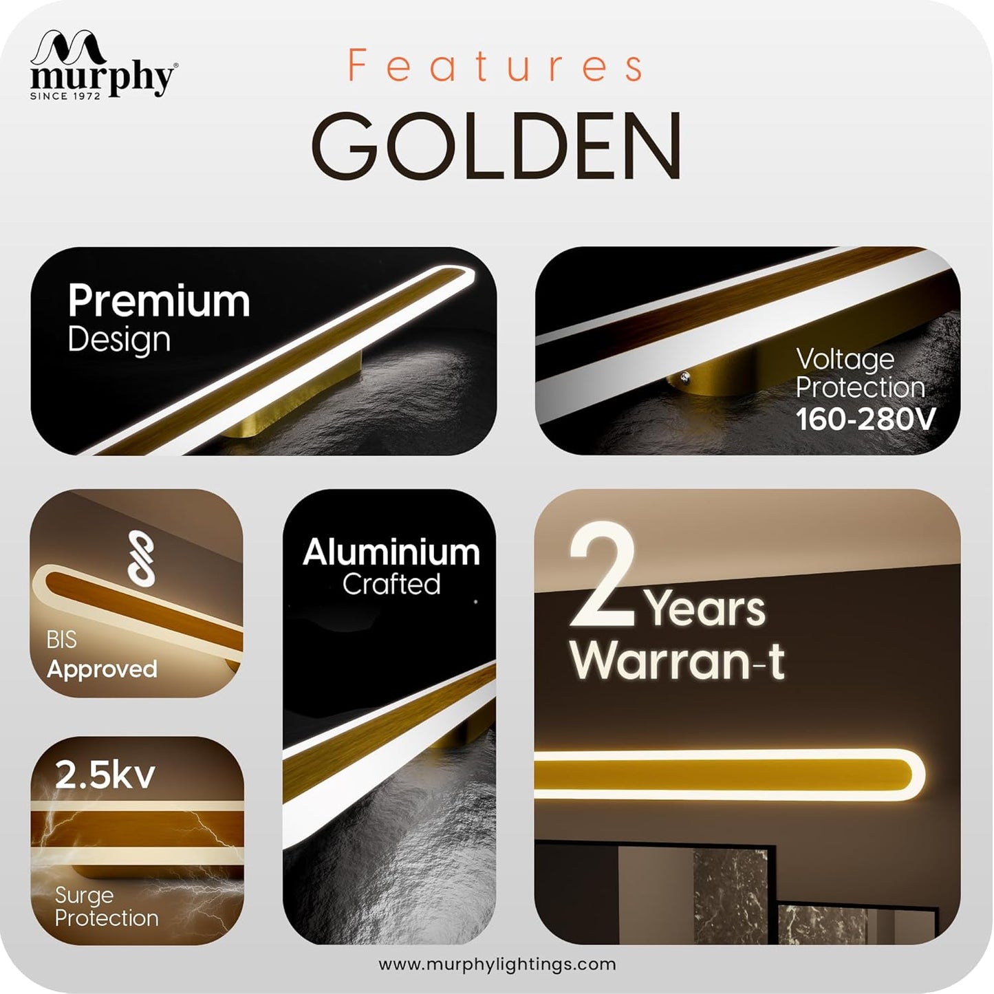Murphy LumaLine TrioGlow 15W Premium LED Mirror Wall Bathroom Light - with 3-in-1 Colour Cool White/Warm White/Natural White Linear Bar
