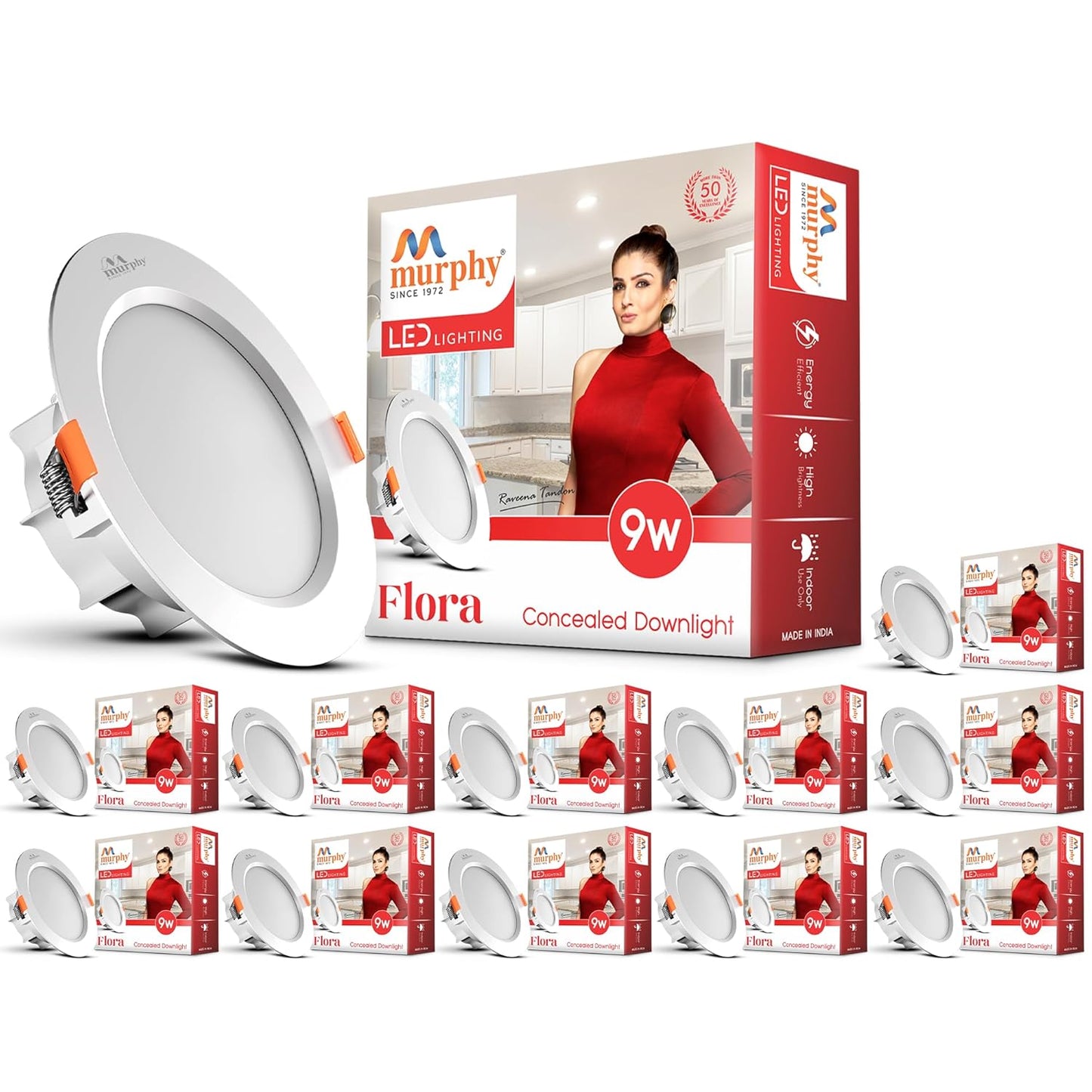 Murphy Flora 9W LED Down Light, Cool White Light, Round, Recessed Ceiling LED Light, Suited for 3 inch Junction Box/Concealed Box (2 Years Warranty)