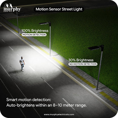 Murphy 30W Solar Street Light Light Output Equivalent to 6W LED  48 SMD LEDs  5Ah Battery  Dusk to Dawn Auto On/Off Motion Sensor IP65 Waterproof Cool White  ABS Body 1 Year Warranty