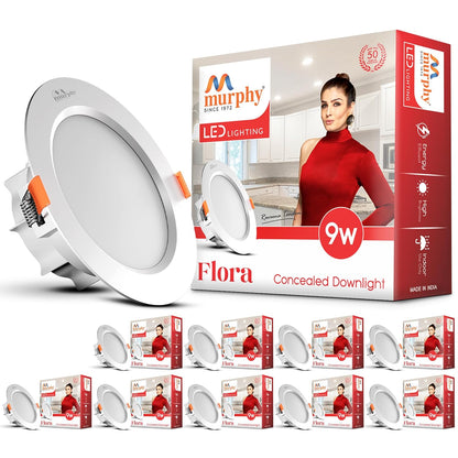 Murphy Flora 9W LED Down Light, Cool White Light, Round, Recessed Ceiling LED Light, Suited for 3 inch Junction Box/Concealed Box (2 Years Warranty)