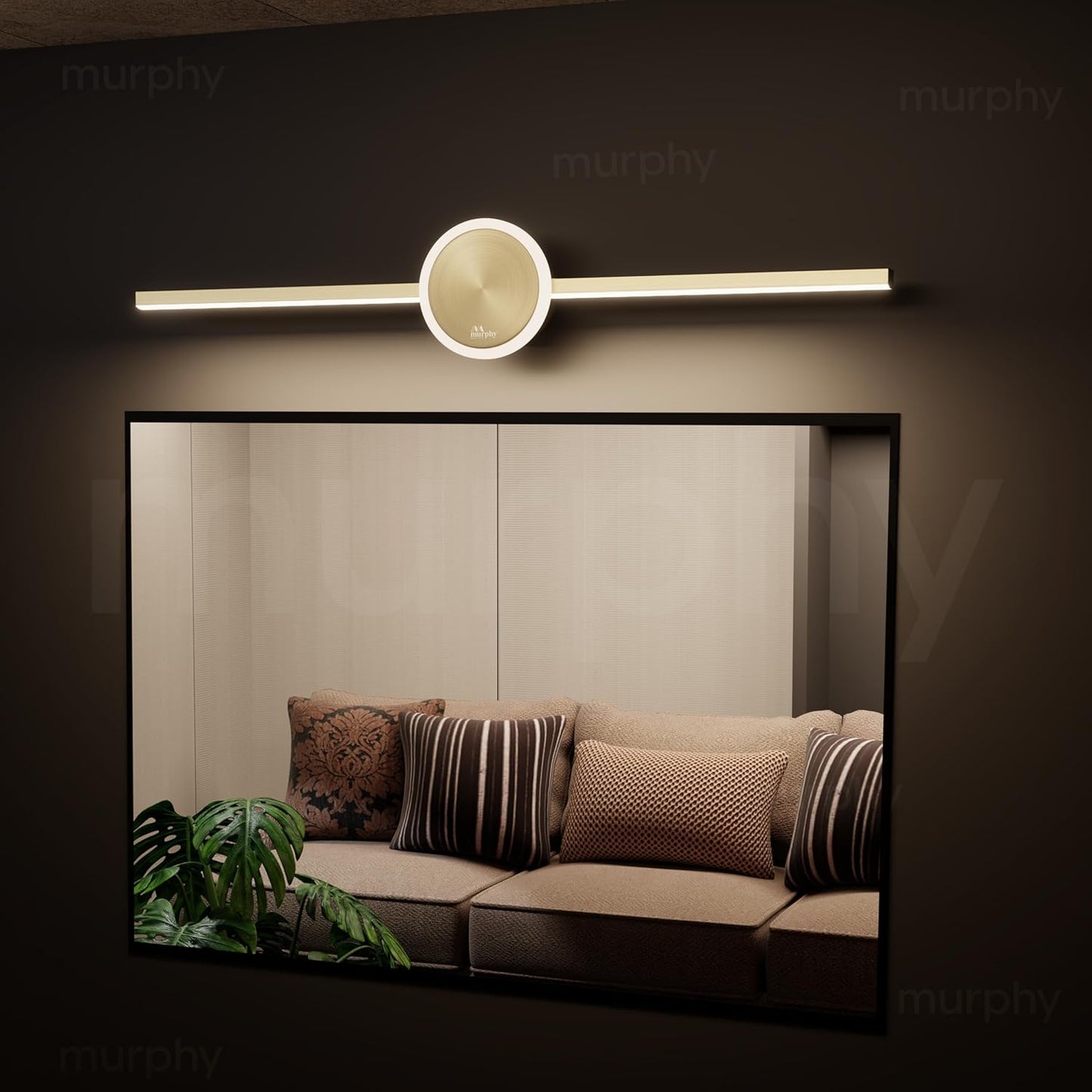 Murphy 16W+2W LED Mirror Light | 3 Color Changing (White/Warm/Natural) | Full Brass Finish – Sun Model, Modern Over Mirror Vanity Light