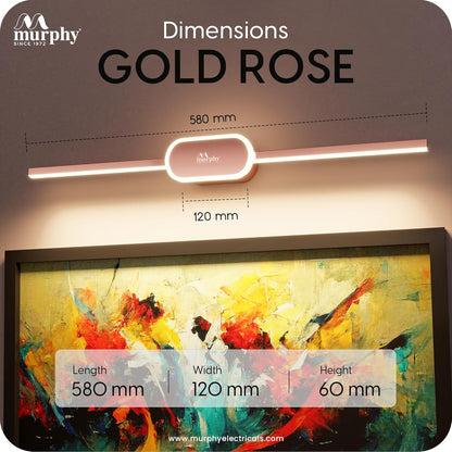 Murphy 16W+2W LED Mirror Light | 3 Color Changing (White/Warm/Natural) | Full Copper Finish, Modern Over Mirror Bathroom/Dressing Table Light