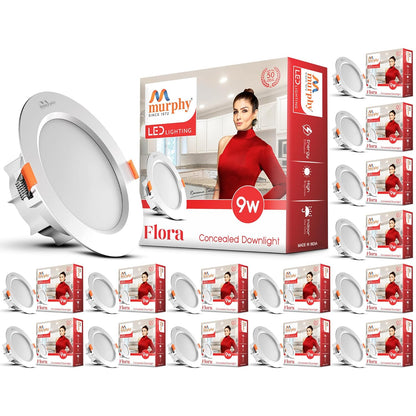 Murphy Flora 9W LED Down Light, Cool White Light, Round, Recessed Ceiling LED Light, Suited for 3 inch Junction Box/Concealed Box (2 Years Warranty)