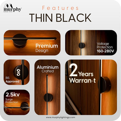 Murphy LED (Wall Highlighter) - 12W, 3-in-1 Color Changing, Modern Black Finish Wall Sconce Light Stylish Home Decor