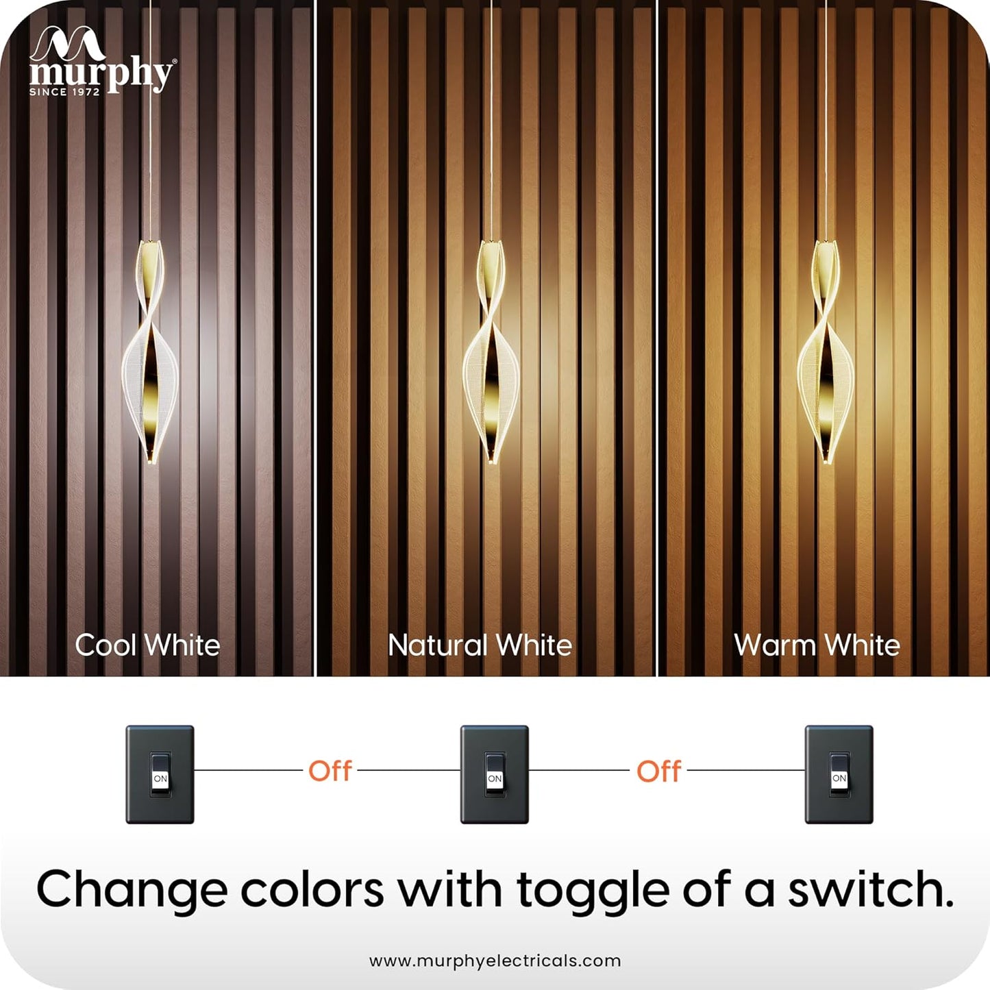 Murphy 3-in-1 Color Changing Pendant Light – 2-Year Warranty |French Gold|Modern LED Hanging Lamp