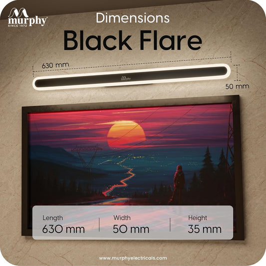 Murphy LumaLine TrioGlow 15W Black Body Premium LED Mirror Wall Bathroom Light - with 3-in-1 Colour Cool White/Warm White/Natural White Linear Bar