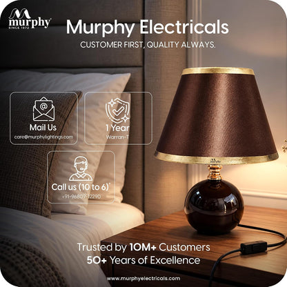 Murphy Noctra 3-in-1 LED Table Lamp with Brown Fabric Shade & Gold Accents | E27 Bulb Included | 1 Year Warranty
