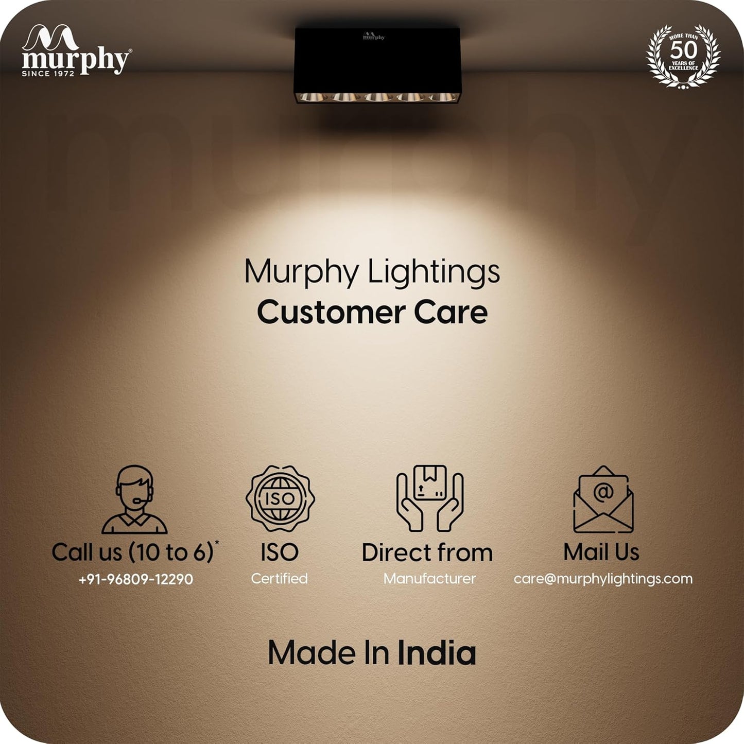 Murphy 10W Black Gold Finish Square Laser Surface LED COB Spot, Focus, Down Ceiling Light, Surface Light (Warm White, Pack of 1), with 2 Years Warranty