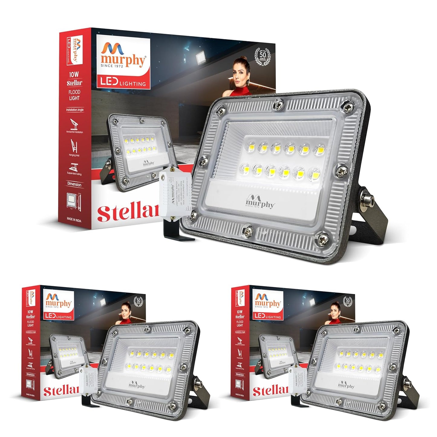 Murphy Stellar 10W LED Flood Light with Day-Night Sensor & Driver, Cool White 6500K, IP66 Waterproof, Outdoor Security & Landscape Lighting, BIS Approved