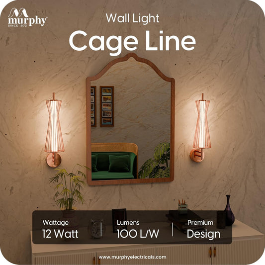 Murphy Cage Line 12W Wall Lamp | 3-in-1 Color Changing LED (Cool White/Warm White/Natural White) with 2-Year Warranty | Premium Rose Gold Finish Decorative Light