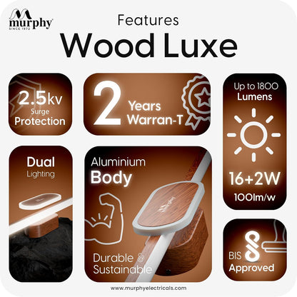 Murphy 16W+2W LED Mirror Light | 3 Color Changing (White/Warm/Natural) | Wooden Finish, Modern Over Mirror Bathroom/Dressing Table Light | Pack of 1 | 2-Year Warranty