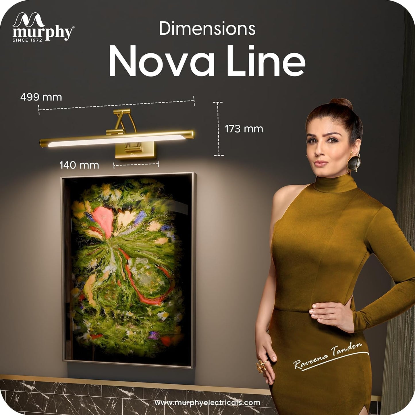 Murphy NovaLine 12W Golden Mirror Light | 3-in-1 Color Changing | Aluminium Body | Wall Mount Vanity Light for Bathroom & Dressing Table