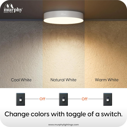 Murphy 15W 3-in-1 LED Round Surface Ceiling Light | 2 Year Warranty | Color Changing (Cool White/Natural White/Warm White) | Rimless Slim Design