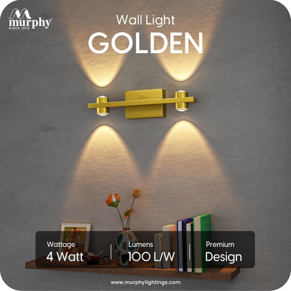Murphy Astrum LED Wall Light – 2 Beam Up & 2 Beam Down | Warm White | Premium Gold Aluminium Body | Indoor Modern Accent Light for Living Room, Hallway & Balcony