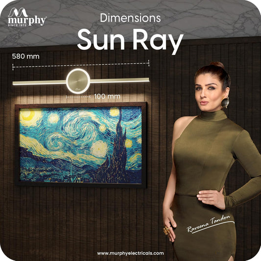 Murphy 16W+2W LED Mirror Light | 3 Color Changing (White/Warm/Natural) | Full Brass Finish – Sun Model, Modern Over Mirror Vanity Light