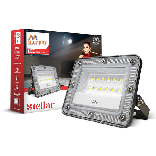 Murphy Stellar 10W LED Flood Light with 2-Year Warranty | Cool White | High Brightness Outdoor LED for Security, Landscape, Warehouse, Backyard | IP66 Waterproof | BIS Approved