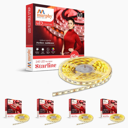 Murphy 45W LED Strip Light 2835 High Lumen 5 Metre (120 LEDs/Mtr) Cool White – 12V DC 10A Driver Included | Cove/False Ceiling/Decor Light