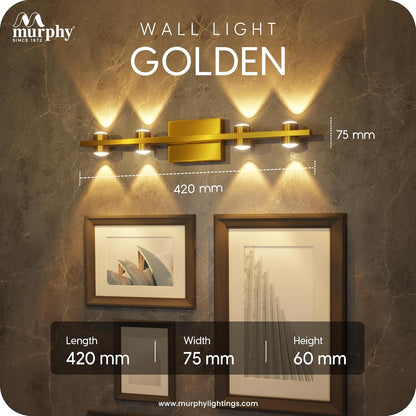 Murphy LED Stylish Up/Down Wall Light – Warm White, Rustproof Aluminum Body (4 Up & 4 Down, Gold Finish) (with 2 Years Warranty)