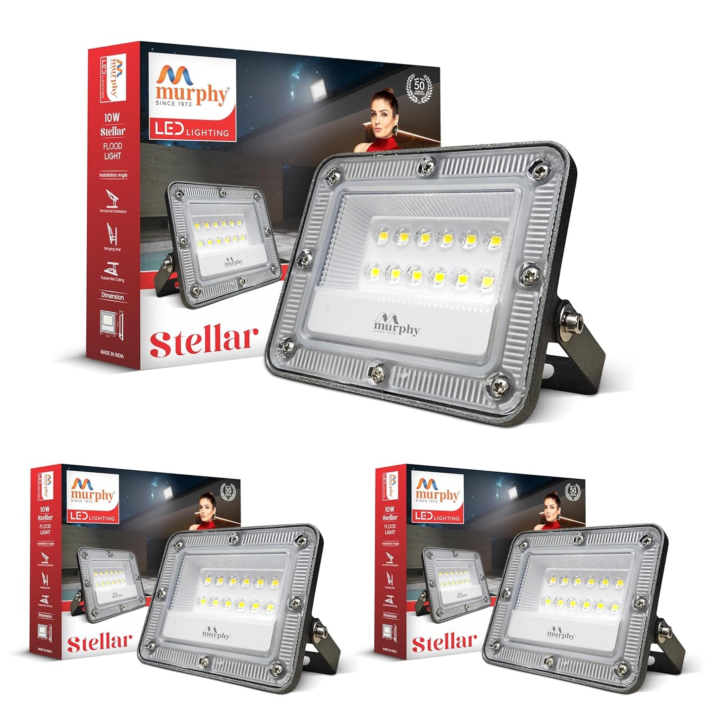 Murphy Stellar 10W LED Flood Light with 2-Year Warranty | Cool White | High Brightness Outdoor LED for Security, Landscape, Warehouse, Backyard | IP66 Waterproof | BIS Approved