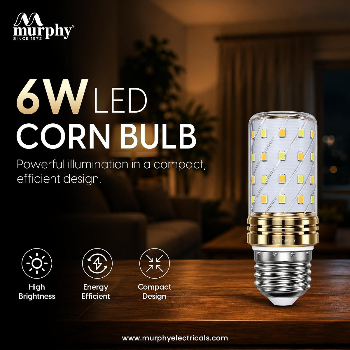 Murphy 6W 3-in-1 LED Corn Bulb – E27 | CW, WW & NW