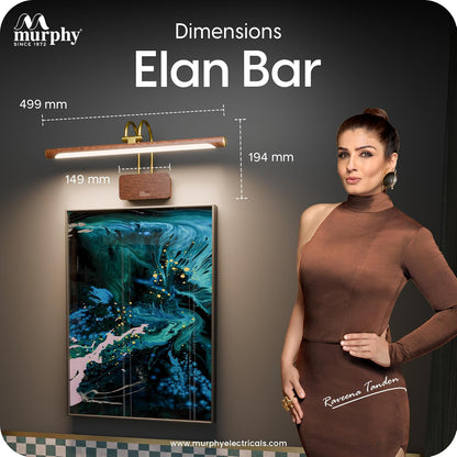 Murphy ElanBar 12W LED Mirror Light | 3-in-1 Color Changing | Adjustable 3-Step Baring | Wood Finish | Wall Mounted Vanity Light for Bathroom & Dressing Table