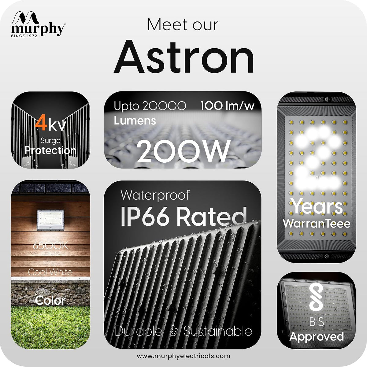Murphy Astron 200W LED Flood Light | IP66 Waterproof | Cool White | 2 Year Warranty