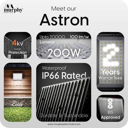Murphy Astron 200W LED Flood Light | IP66 Waterproof | Cool White | 2 Year Warranty