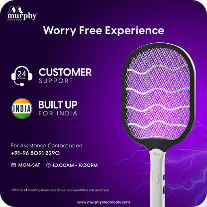 Murphy Smart UV Auto Kill Mosquito Racket with Stand | Type-C Fast Charging | 1200mAh Rechargeable Battery | Auto & Manual Mode | 3-Layer Safety Mesh | Instant Kill | 6 Months Warranty