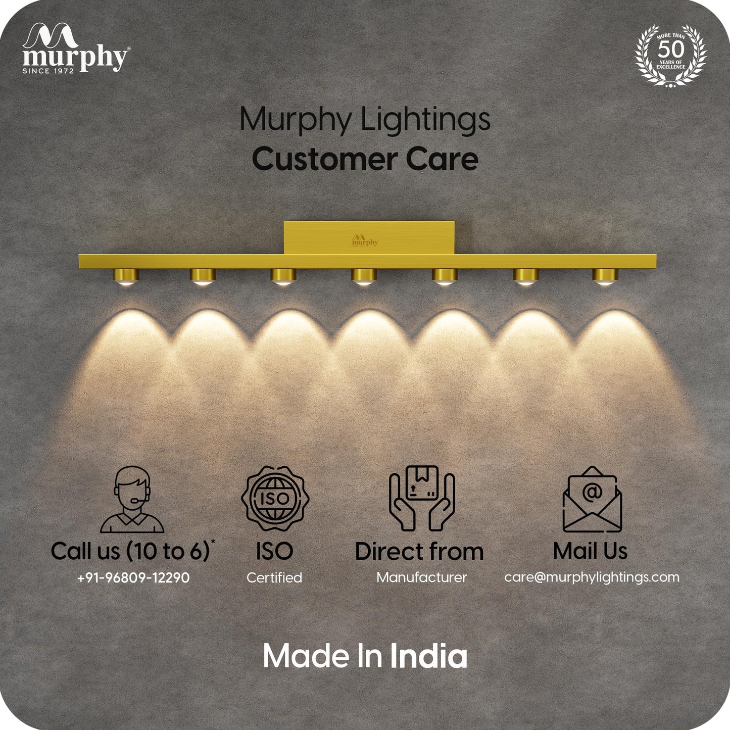 Murphy 7-Glow Goldray|LED Mirror/Vanity Light|- Luxurious Gold Finish|Warm White, 2-Year Warranty