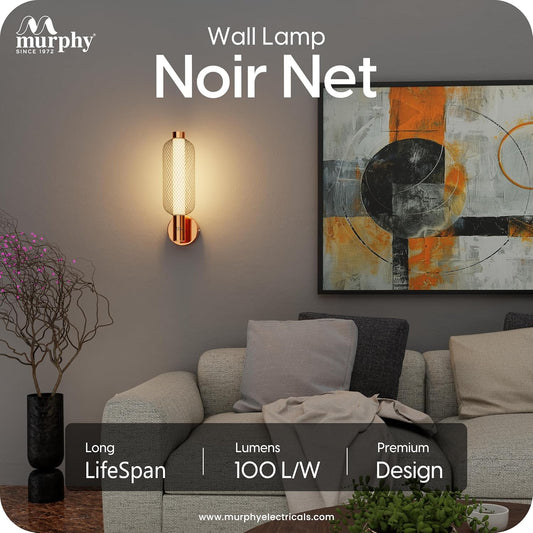 Murphy Noir Net Wall Lamp | 3-in-1 Color Changing LED (Cool White/Warm White/Natural White) with 2-Year Warranty | Premium Rose Gold Finish Decorative Light