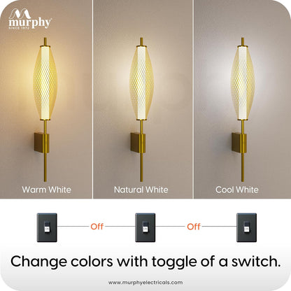 Murphy Glint Mesh 12W Wall Light |Aluminium Body |Golden Finish | 3-in-1 Color Changing LED (Cool White/Warm White/Natural White)