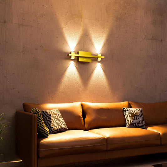 Murphy Astrum LED Wall Light – 2 Beam Up & 2 Beam Down | Warm White | Premium Gold Aluminium Body | Indoor Modern Accent Light for Living Room, Hallway & Balcony