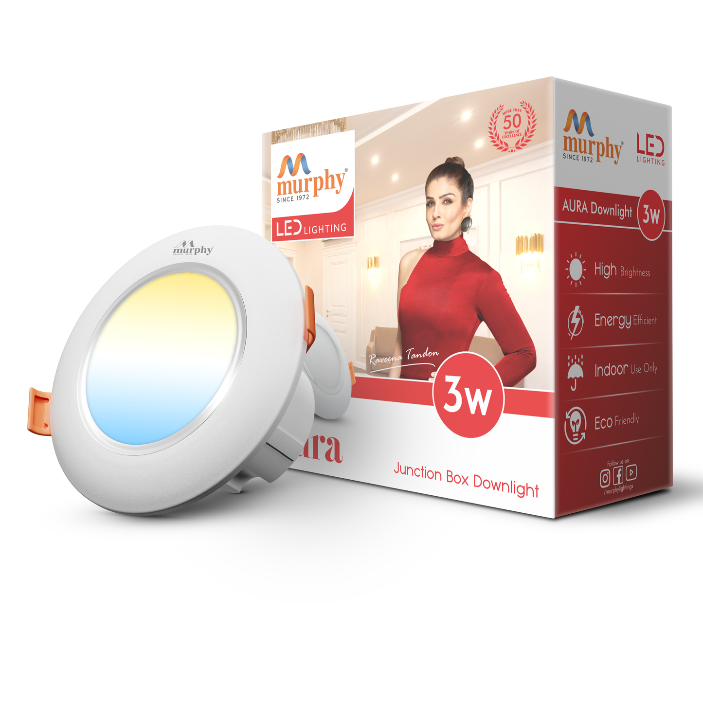 Murphy 3W Aura LED 3-IN-1 Color Changing Down Light : Cool White + Warm White + Natural White