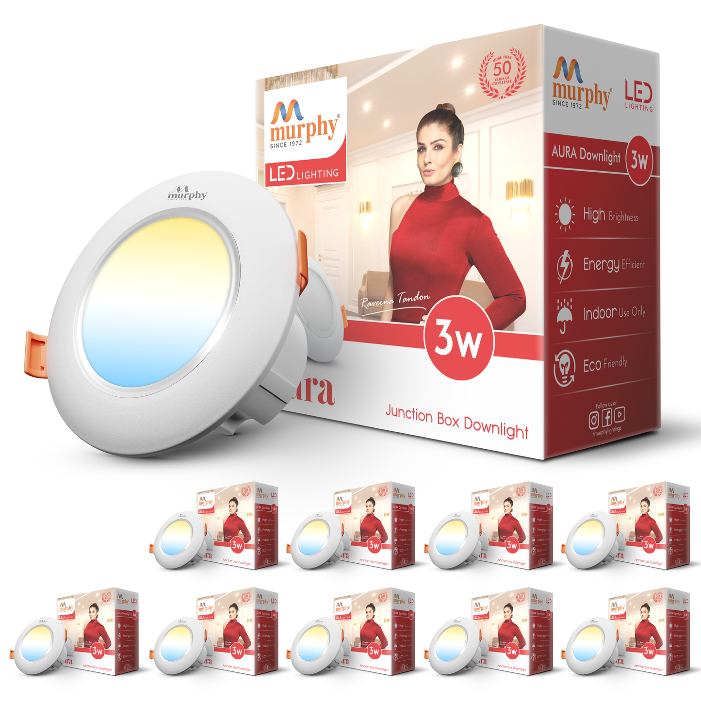 Murphy 3W Aura LED 3-IN-1 Color Changing Down Light : Cool White + Warm White + Natural White