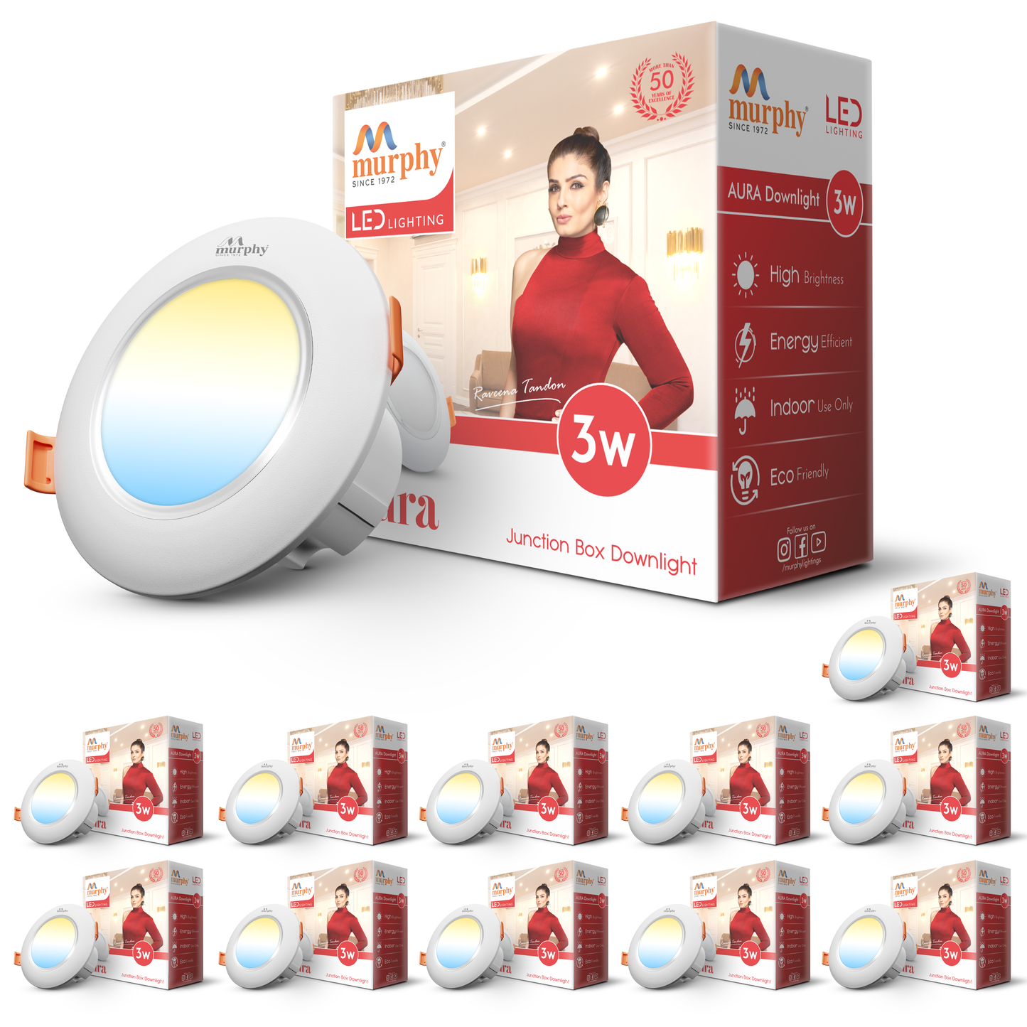 Murphy 3W Aura LED 3-IN-1 Color Changing Down Light : Cool White + Warm White + Natural White