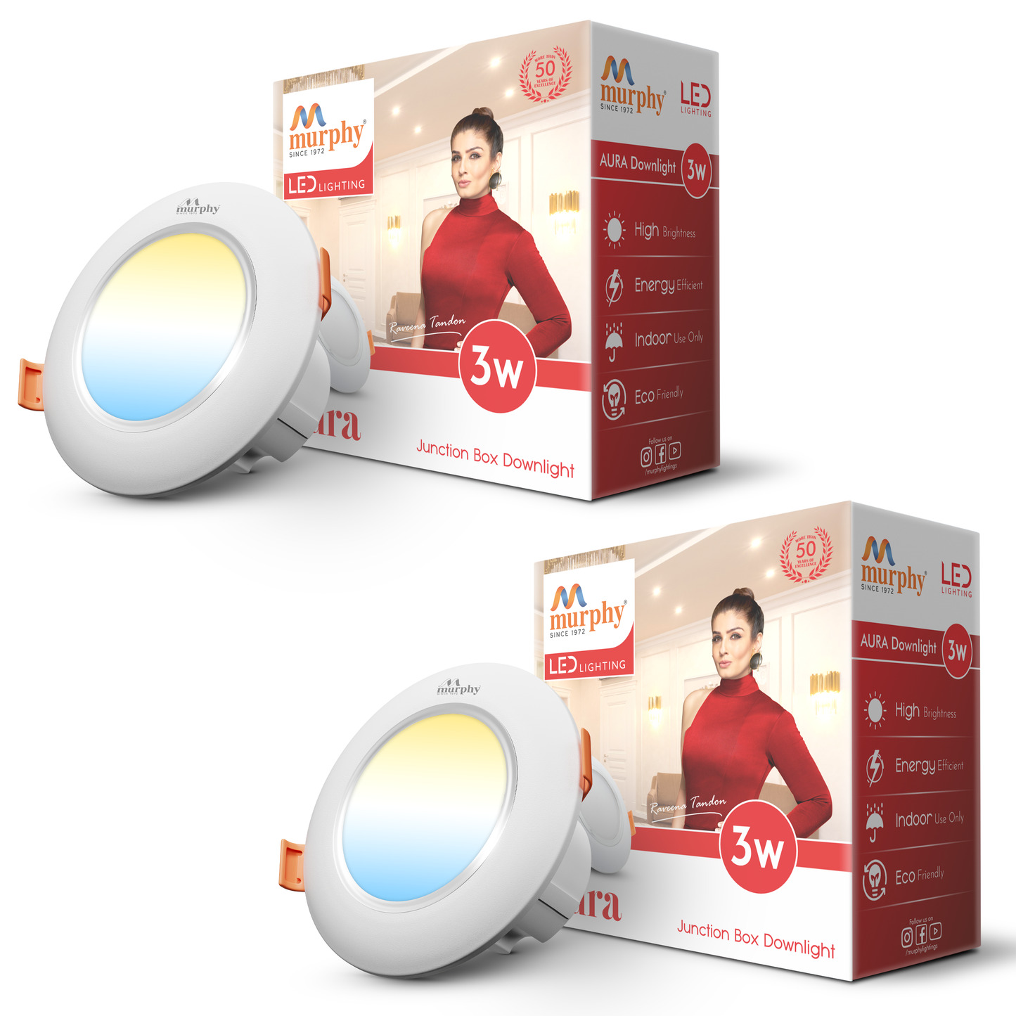Murphy 3W Aura LED 3-IN-1 Color Changing Down Light : Cool White + Warm White + Natural White
