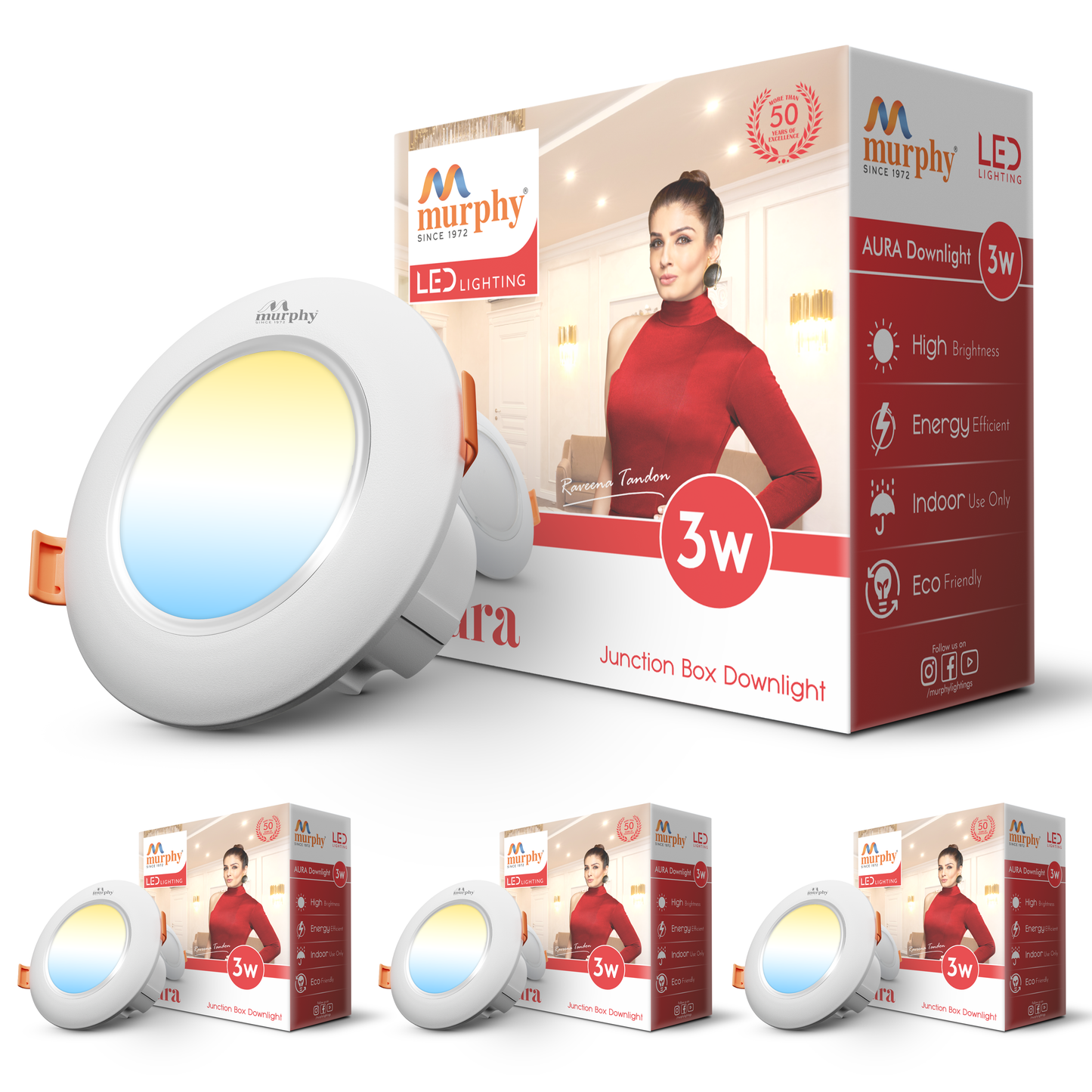 Murphy 3W Aura LED 3-IN-1 Color Changing Down Light : Cool White + Warm White + Natural White