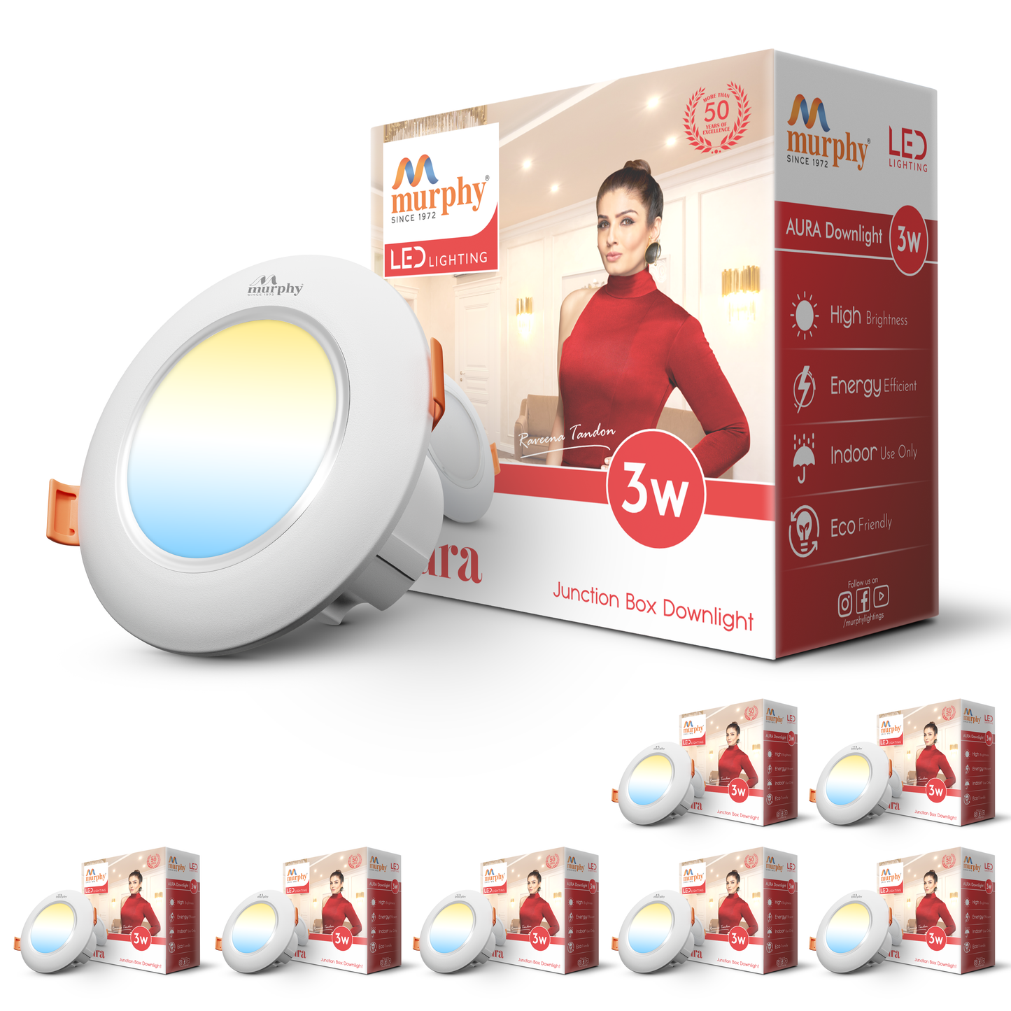 Murphy 3W Aura LED 3-IN-1 Color Changing Down Light : Cool White + Warm White + Natural White