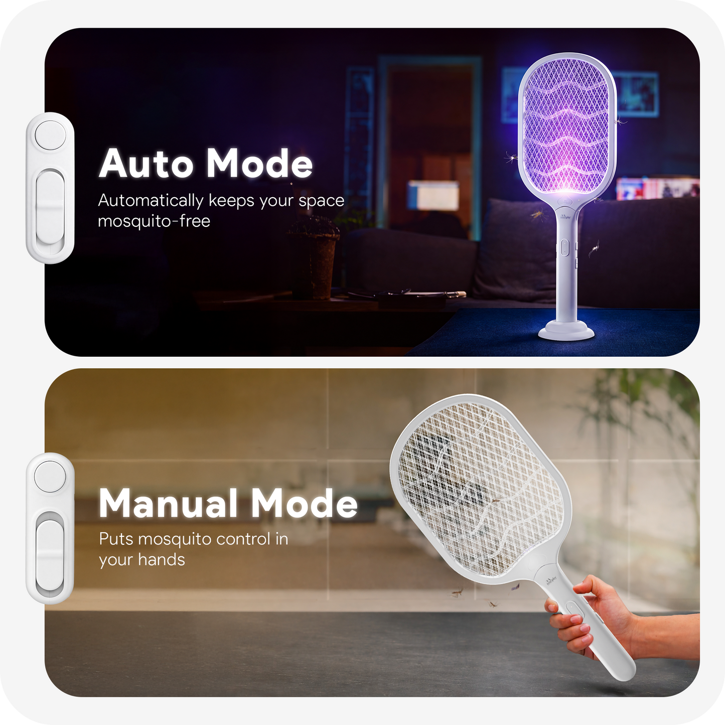 Murphy Smart UV Auto Kill Mosquito Racket with Stand | Type-C Fast Charging | 1200mAh Rechargeable Battery | Auto & Manual Mode | 3-Layer Safety Mesh | Instant Kill | 6 Months Warranty