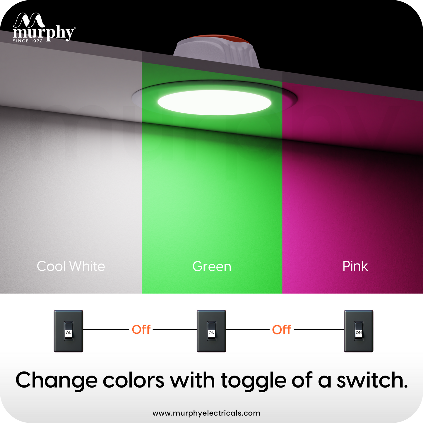 Murphy Crest Premium 7W 3-in-1 LED Concealed Down Light | Cool White, Green & Pink | Switch Controlled Color Changing | Modern False Ceiling Lighting